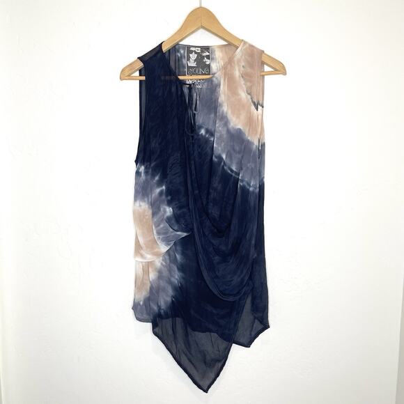 Young Fabulous & Broke Tops - Young Fabulous & Broke Tie Dye Tunic Wrap Top Womens Medium Asymmetrical Blue